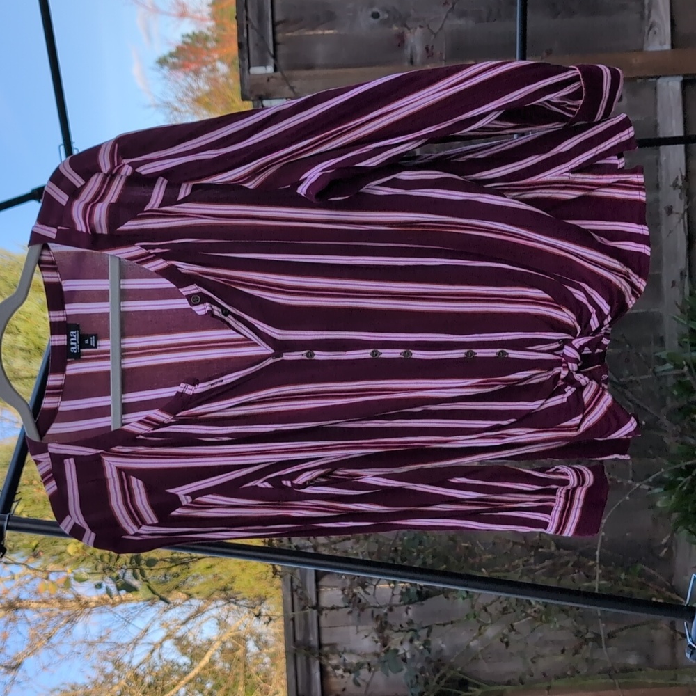 a.n.a Striped Button Down Blouse